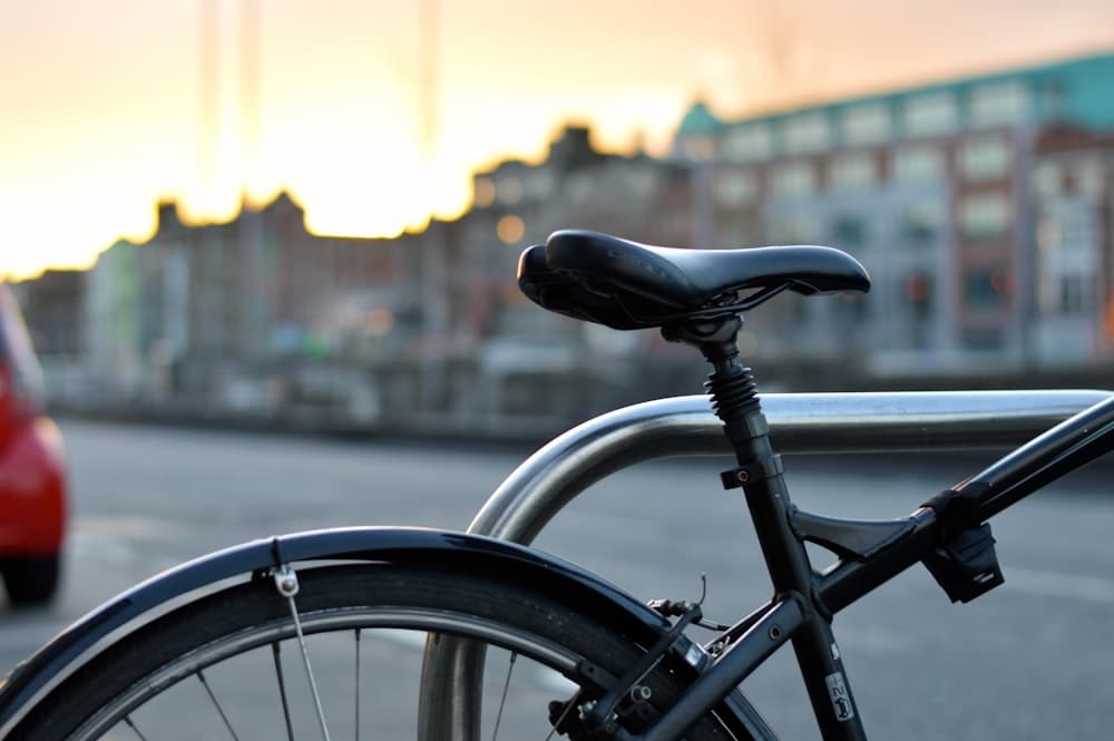Black gear cycle parked on a city street